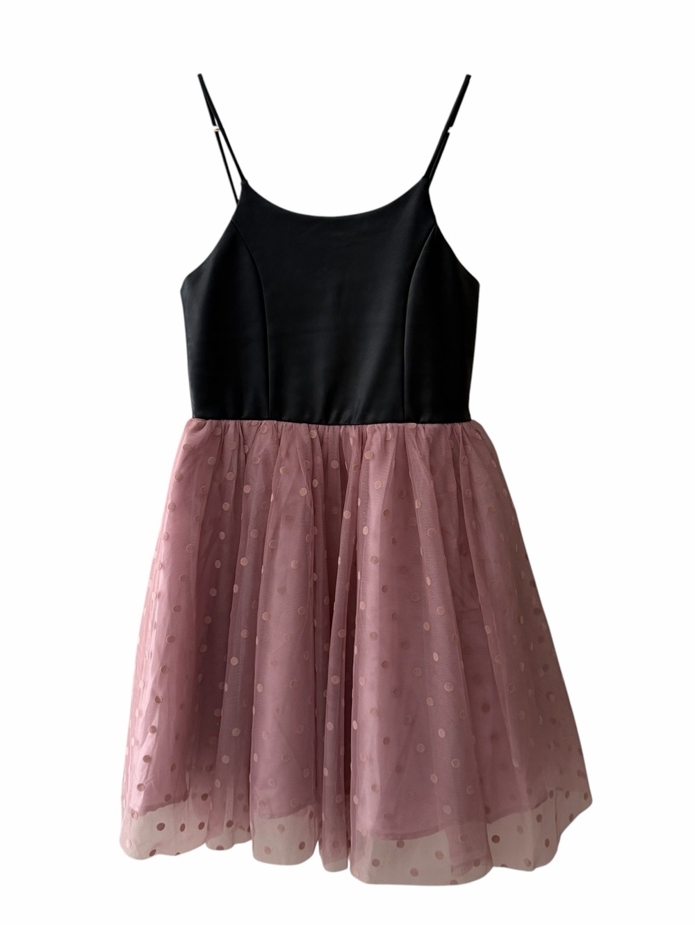 Zunie Kids Girls 14 Black Faux Leather & Pink Tulle Polka Dot Party Dress